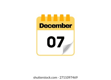 7 dezembro calendário ícone página de texto design mensal web em branco, preto e amarelo fundo vetor, ícone, ou ilustração com o mês de dezembro 7