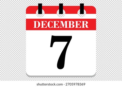 Vector Icono del calendario del 7 de diciembre, ícono del calendario del mes de diciembre de 7 fechas, ícono del calendario del 7 de diciembre, ícono del calendario del Vector.