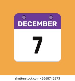 7 de diciembre Diseño web mensual de la página de texto del icono del calendario.