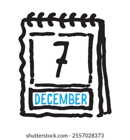 7 December date calendar - A simple yet elegant line art illustration of a date calendar captures the essence of organization and timekeeping. The clean lines and minimalistic design 