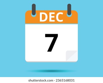 7 December. Flat icon calendar isolated on blue background. Vector illustration.
