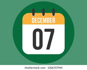 7 December green calendar vector. Calendar december with circle in background clear.