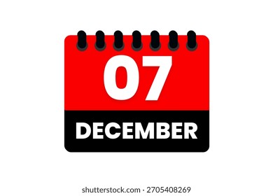 7 de diciembre mes de mayo Vector de un solo día, ilustración, calendario con rojo, negro y blanco color de fondo icono de calendario de 7 de diciembre