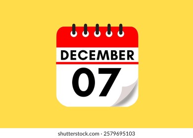 7 December month single day vector, illustration, calendar with red, black, white and yellow color background calendar December 7