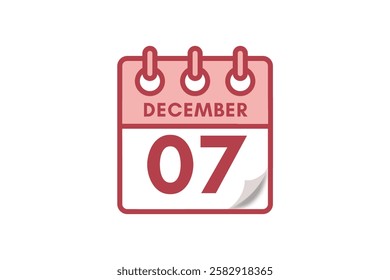 7 December month single day vector, illustration, calendar with maroon, rose and white color background calendar December 7