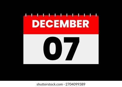 7 Dezember Monat einzelne Tag Vektor, Illustration, Kalender mit roten, off-weißen und schwarzen Farbe Hintergrund Kalender Symbol vom Dezember 7