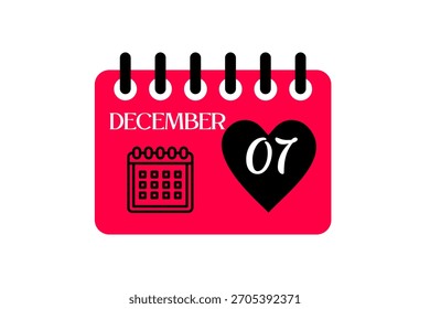 7 December month single day vector, illustration, calendar with red, black and white color background calendar icon of December 7