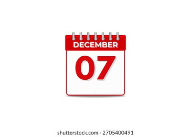 7 Dezember Monat einzelner Tag Vektor, Illustration, Kalender mit schwarz-weißer Farbe Hintergrund Kalender Symbol Dezember 7