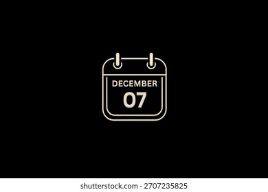 7 Dezember Monat einzelner Tag Vektor, Illustration, Kalender mit goldener und weißer Farbe Hintergrund Rahmen Kalender Symbol vom Dezember 7