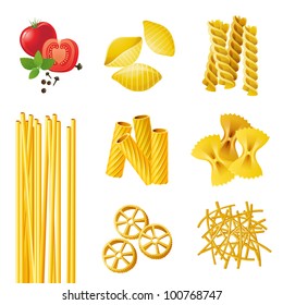 7 different pasta types . EPS 10