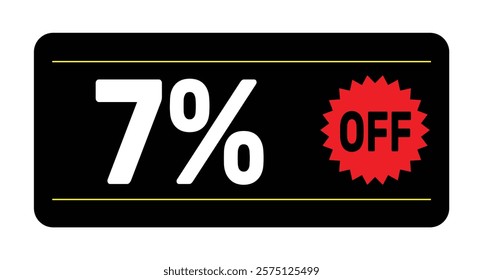 7% discount tag. icon vector Black, white and rad rectangular shape