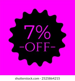 7% discount tag, magenta and black. Marketing promotions, retail sales. modern offer tag. Minimalist label
