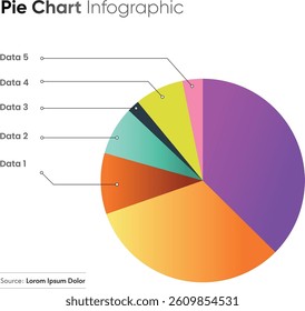 7 Element analytic infographic. Business colorful pie chart template with big circle in the center. Background for your documents, web sites, reports, presentations and infographics