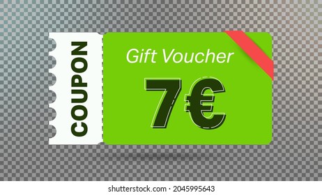 7 euro coupon promotion sale for website, internet ads, social media.Big sale and super sale coupon code euro 7 discount gift voucher coupon vector illustration summer offer ends weekend