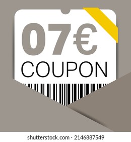 7 Euro Coupon promotion sale for a website, internet ads, social media gift 7 off discount voucher. Big sale and super sale coupon discount. Price Tag Mega Coupon discount with vector illustration.