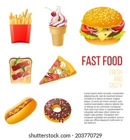 7 fast food icons over white background