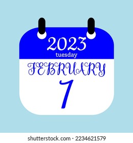 7 February 2023. Icon calendar day. Days of the year. Vector illustration sign label. Paper Calender design background.