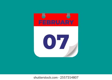 7 February calendar icon text page monthly web design on red, and blue background vector, icon, or illustration with the month of February 7