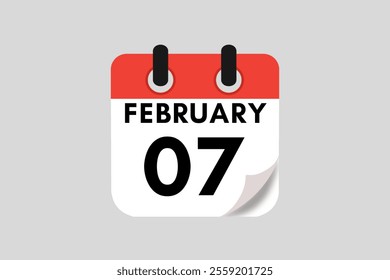 7 February calendar icon text page monthly web design on red, white, black and ash background vector, icon, or illustration with the month of February 7