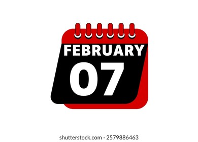 7 February calendar icon text page monthly web design on red, black and white background vector, icon, or illustration with the month of February 7