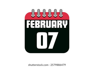7 February calendar icon text page monthly web design on red, black and white background vector, icon, or illustration with the month of February 7
