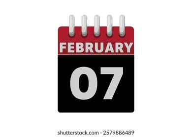 7 February calendar icon text page monthly web design on red, black and white background vector, icon, or illustration with the month of February 7
