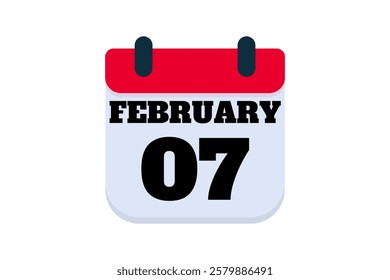 7 February calendar icon text page monthly web design on red, black and white background vector, icon, or illustration with the month of February 7