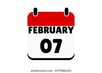 7 February calendar icon text page monthly web design on red, black and white background vector, icon, or illustration with the month of February 7