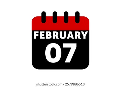 7 February calendar icon text page monthly web design on red, black and white background vector, icon, or illustration with the month of February 7