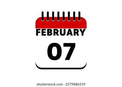 7 February calendar icon text page monthly web design on red, black and white background vector, icon, or illustration with the month of February 7