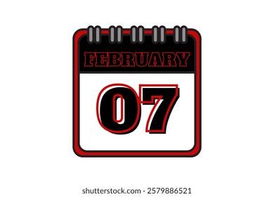 7 February calendar icon text page monthly web design on red, black and white background vector, icon, or illustration with the month of February 7