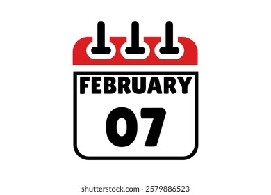 7 February calendar icon text page monthly web design on red, black and white background vector, icon, or illustration with the month of February 7
