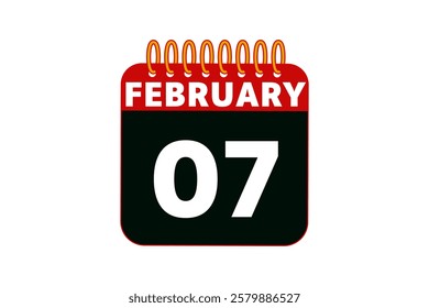 7 February calendar icon text page monthly web design on red, black and white background vector, icon, or illustration with the month of February 7