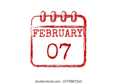 7 February calendar icon text page monthly web design on red and white background vector, icon, or illustration with the month of February 7