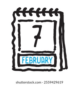 7 February date calendar - A simple yet elegant line art illustration of a date calendar captures the essence of organization and timekeeping. The clean lines and minimalistic design 