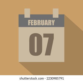 7 February vector calendar icon. Calendar page design on dark background for February days