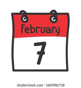 7 February. Vector flat daily calendar icon. Date and time, day, month. Holiday