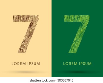 7, Font, concept line stroke , wood and leaf, grass, graphic vector.