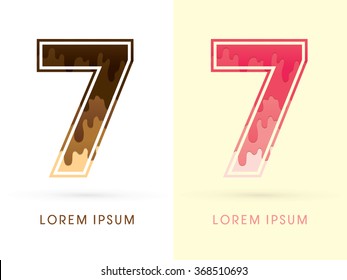 7 Font Number, Chocolate and strawberry melt graphic vector