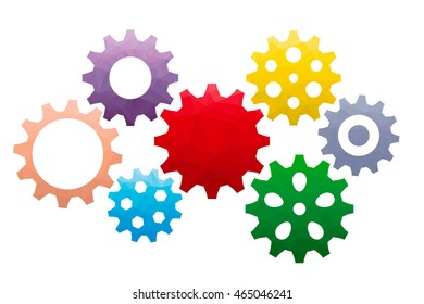 7 gears multicolored background