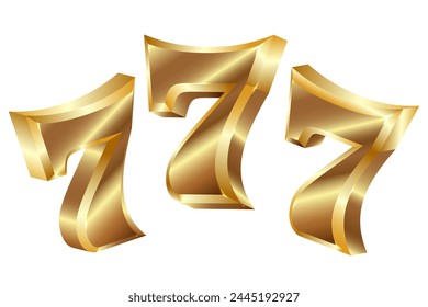 7 7 7 golden seven years anniversary celebration, three gold numbers 7, 3d gold number	