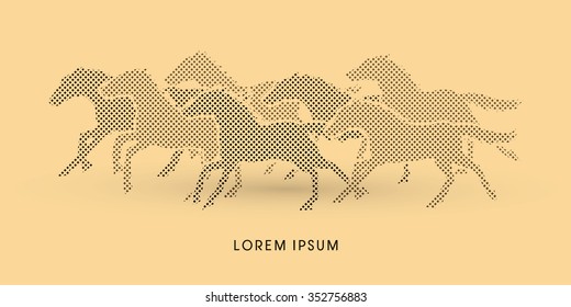 7 horses running, designed using dot and square graphic vector.