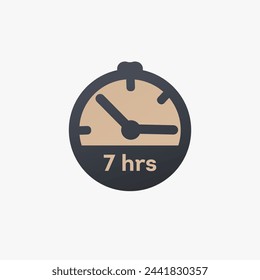 7 hours clock icon, Time Management Icon, 7 hours stopwatch icon countdown time stop chronometer. Stock vector illustration isolated