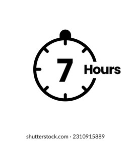 7 hours clock sign icon. service opening hours, work time or delivery service time symbol, vector illustration isolated on white background