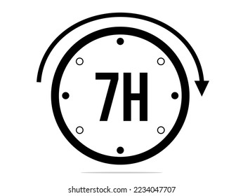 7 hours timer clock. Timer 7 hours icon. Time measure. Chronometer icon isolated on white background