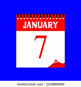 7 January 2023. Icon calendar day. Days of the year. Vector illustration sign label. Event schedule date. Meeting appointment time. Agenda plan.