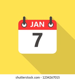 7 january calendar flat style icon with long shadow.