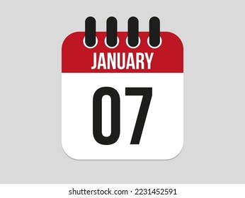 7 january calendar icon. Calendar template for the days of january. Red banner for dates and business