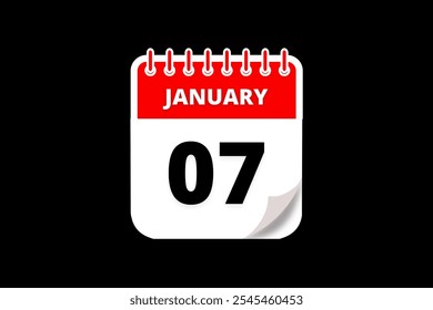 7 January calendar icon text page monthly web design on red, white and black background vector, icon, or illustration with the month of January 7