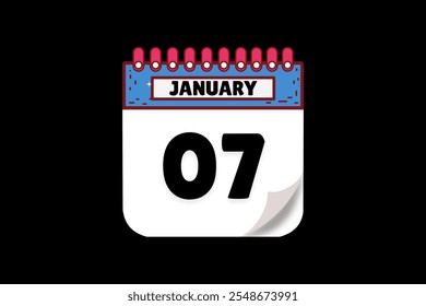 7 January calendar icon text page monthly web design on white, brown, coral, and black background vector, icon, or illustration with the month of January 7